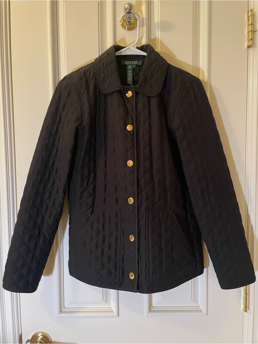 Ralph Lauren Black Quilted Puffer Jacket with Gold Buttons
